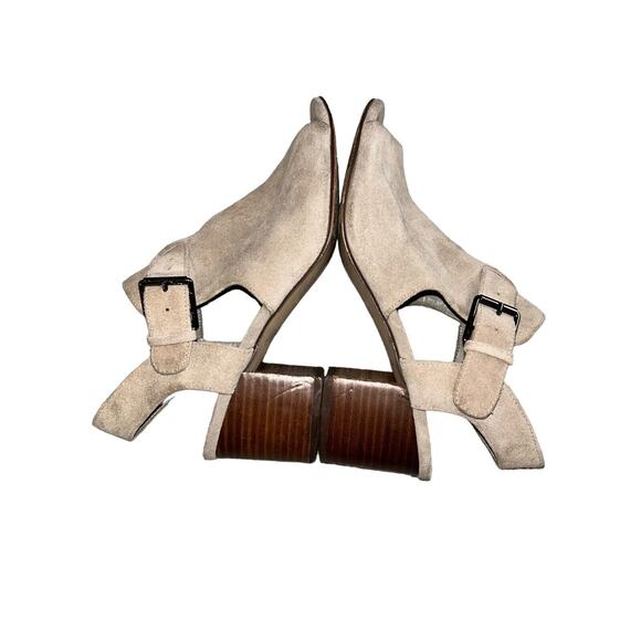 Nine West Women's Size 7.5M Ganci Tan Leather Open Toe Block Heel Ankle Booties - Picture 6 of 9